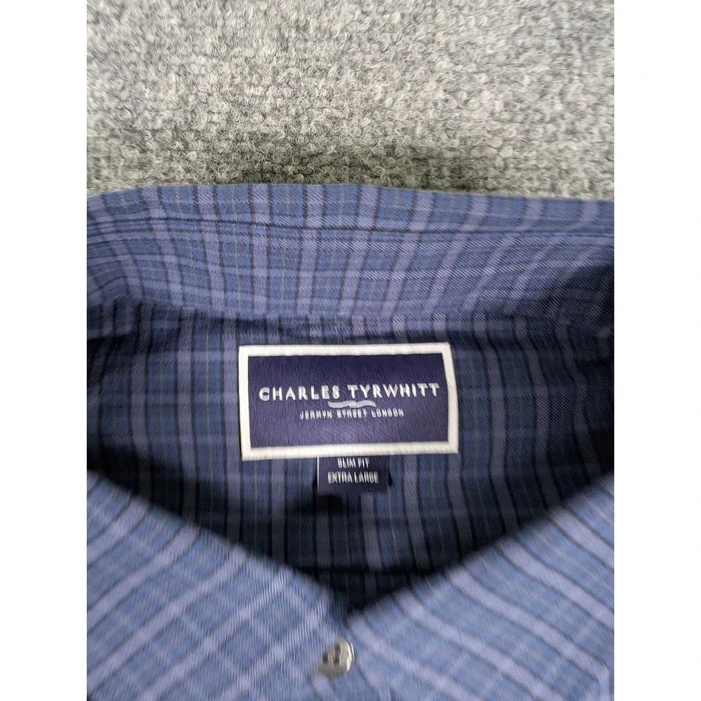 Charles Tyrwhitt Long‎ Sleeve Button Down Shirt Mens XL Slim Indigo Check Cotton